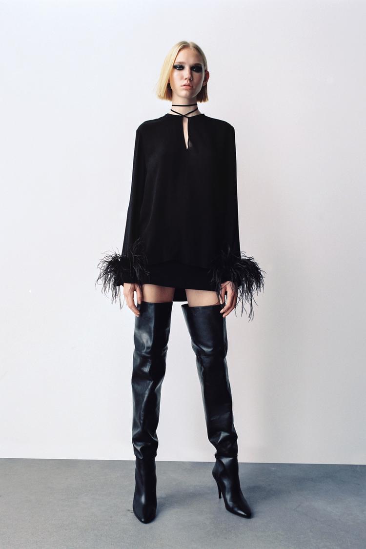 BLOUSE FLUIDE A PLUMES Noir ZARA Suisse Switzerland